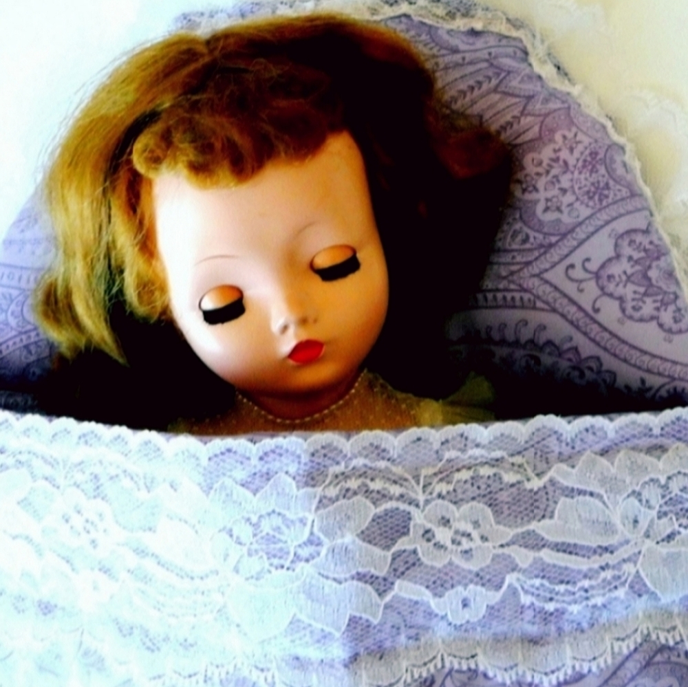 Doll Bedding Sleeping Bag Lavender Paisley Cotton Fabric Lace Details Easter